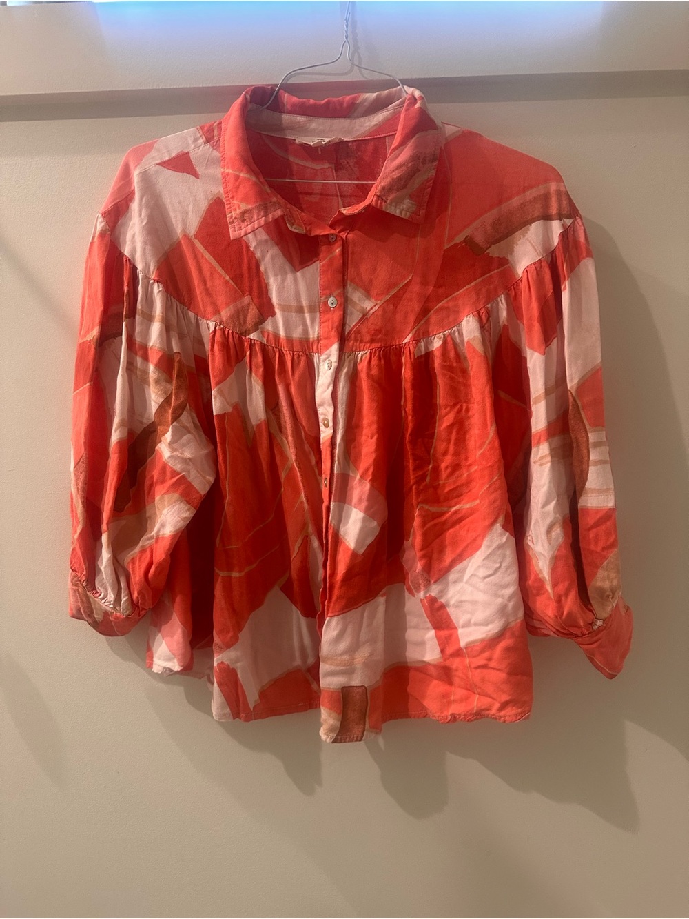 entro Coral and White Printed Button-Up Top